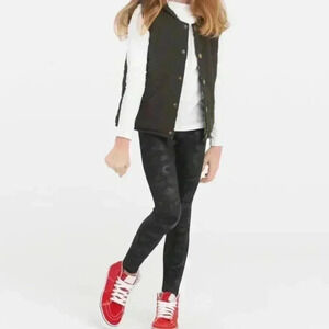 Spanx Girl's Faux Leather Camo Leggings Matte Black Camo Size L NWT